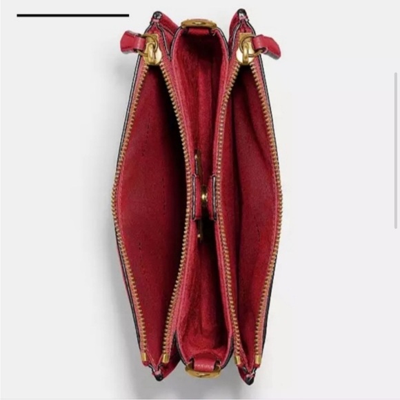Coach Slim Turn-lock Crossbody brick red pebbled leather with red fabric inside - Picture 4 of 7
